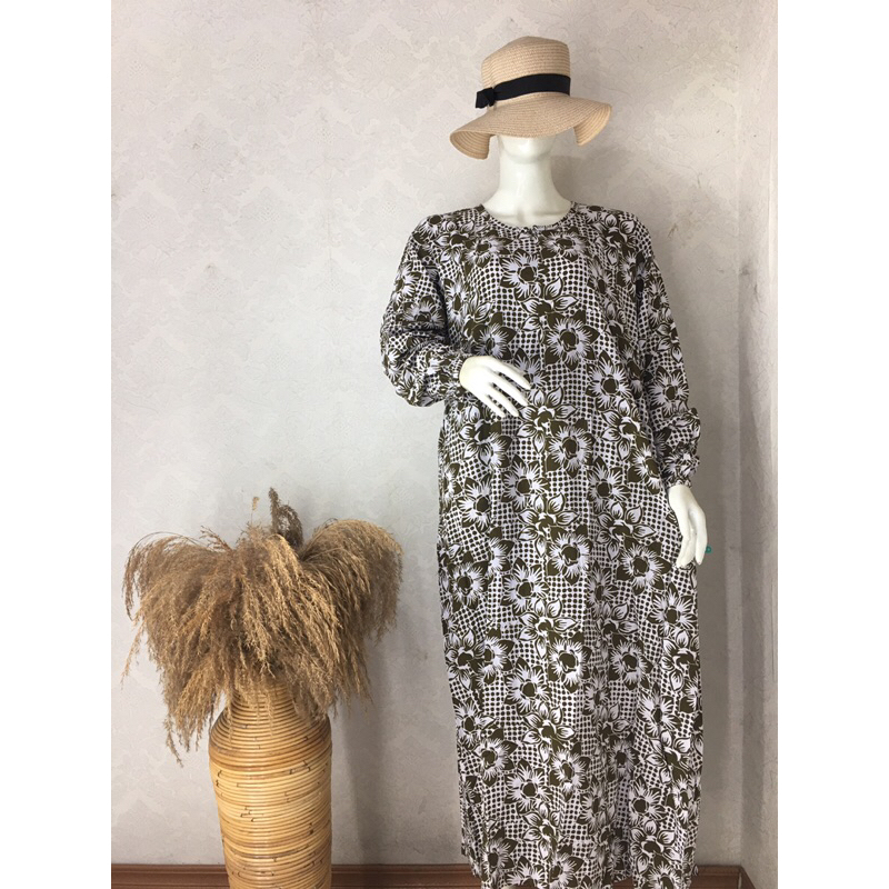 Longdress Jumbo Hls Qonita Batik Pekalongan Busui Friendly (Resleting) | Daster Wanita Motif Bunga D