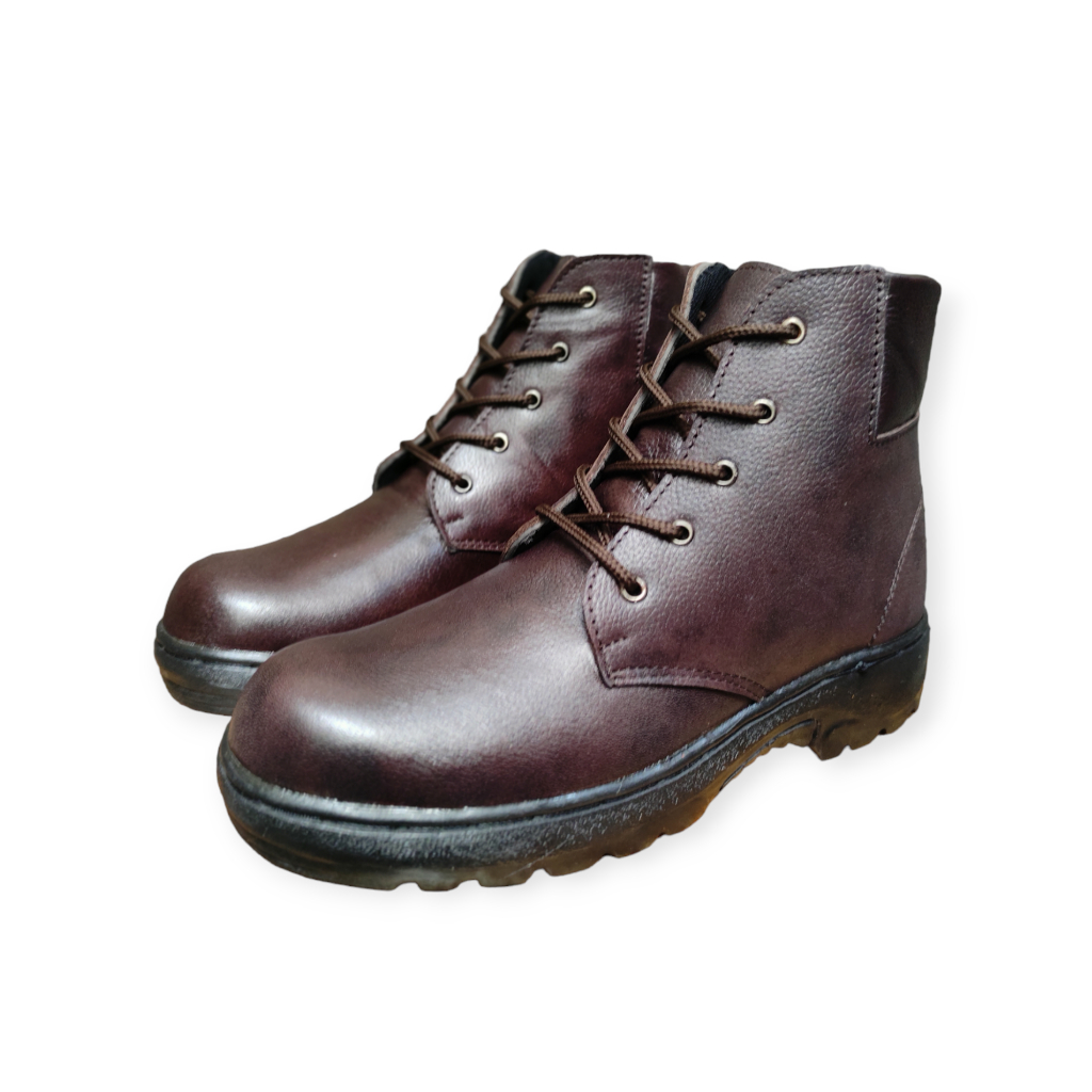 Sepatu safety Boot kulit Coklat safety Pria Kerja lapangan