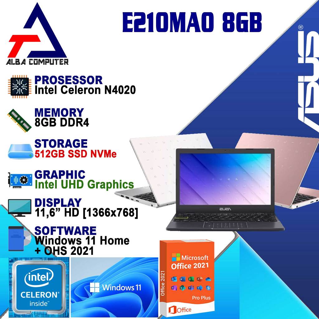 ASUS E210MAO | INTEL N4020 / RAM 8GB/ 512GB/ WIN.11 + OHS 2021