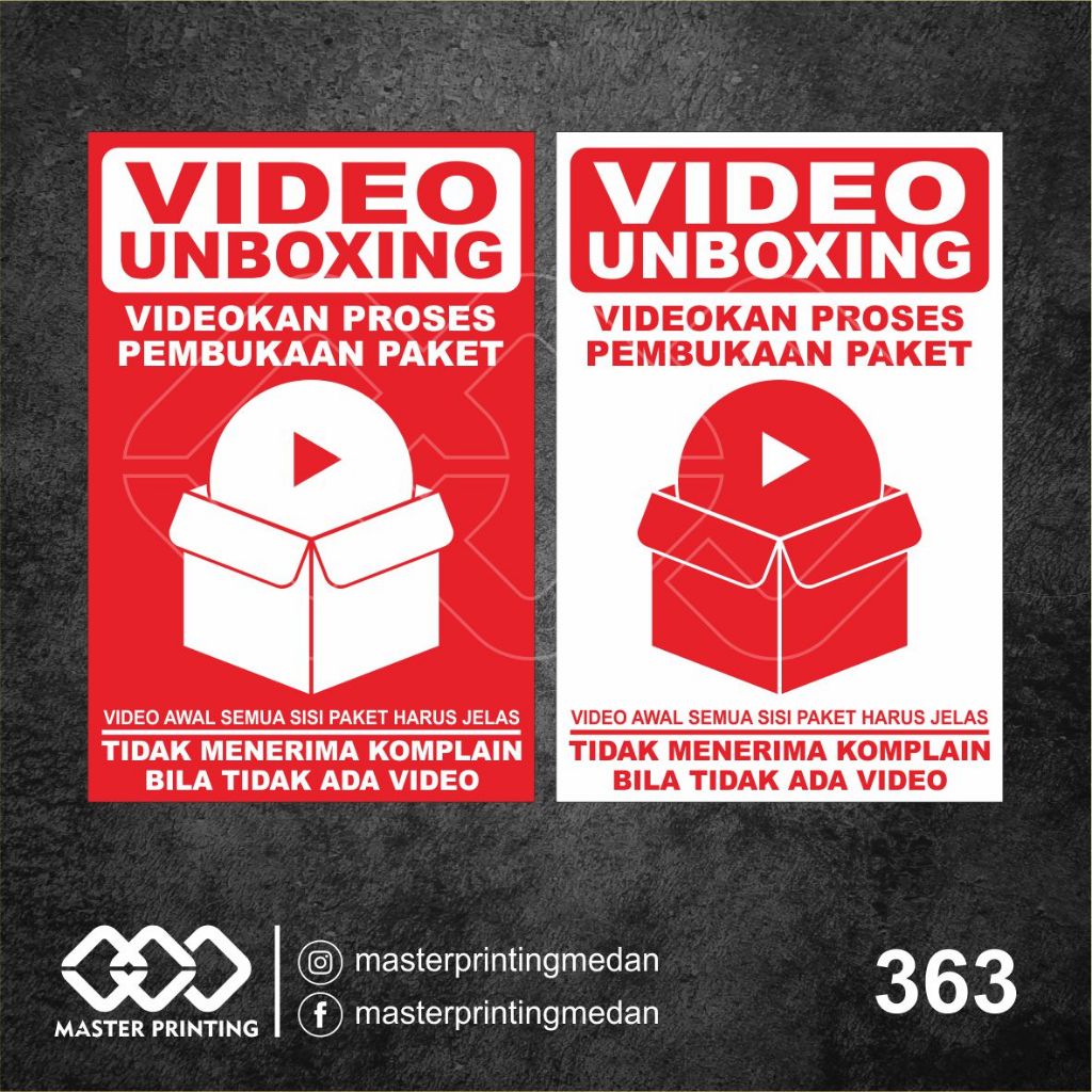 363 - Stiker Video Unboxing, Sticker Vinyl, Premium, Tahan Air, Termurah, dan Bisa Custom