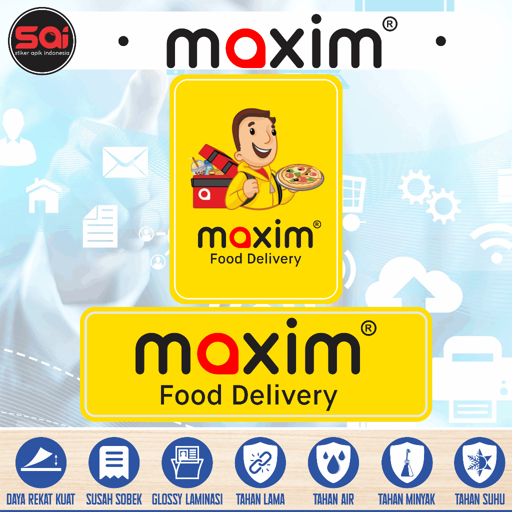 

stiker vinyl anti air ONLINE FOOD MAXIM PORTRAIT / LANDSCAPE laminasi glossy