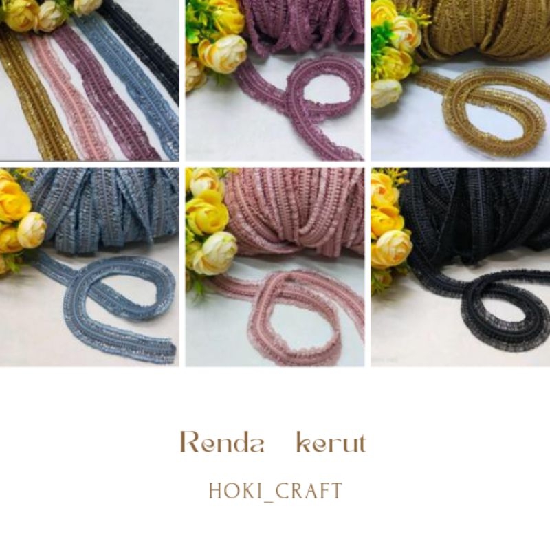 Pita Renda Kerut Motif Elastis 1,8mm Renda Tali Renda Elastis Renda Bandana Tali Elastis Motif Renda
