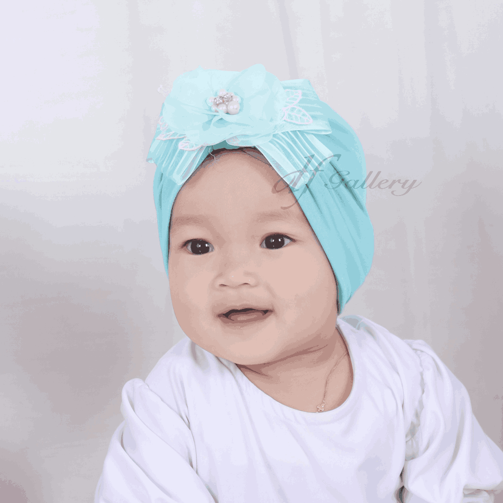 Turban Emily Bunga Sorban Bayi Motif Polos | Ciput Baby NewBorn |  Topi Anak Perempuan | Turban Sorb