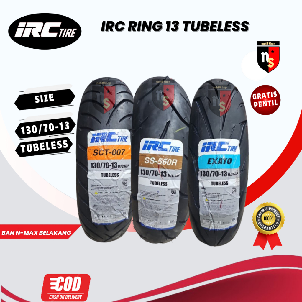 Ban IRC NMAX Belakang 130/70-13 Original Tubeles Free Pentil