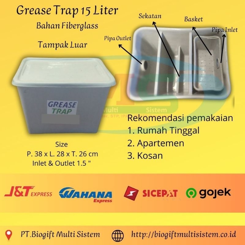GREASE TRAP PENYARING LEMAK DAPUR, GREASE TRAP FIBERGLASS, GRESE TRAP 15 LITER, GREASE TRAP RUMAH, G