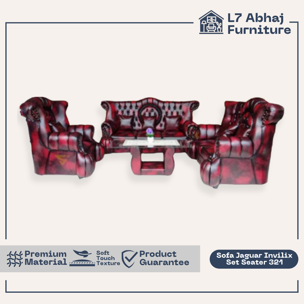 L7 Abhaj Furniture - SOFA  JAGUAR INVILIX 321 SET LENGKAP BISA CUSTOM WARNA MERAH HITAM COKLAT