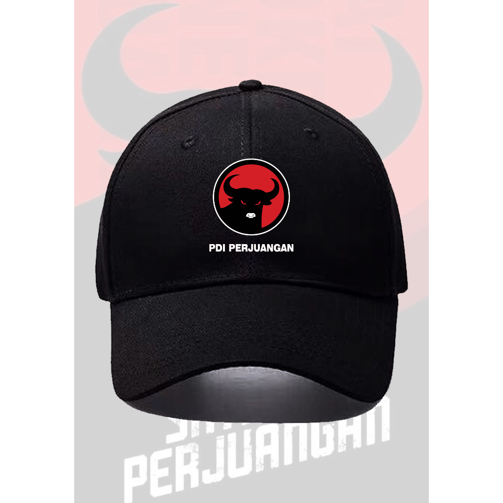 Topi Pdi Perjuangan Premium Cotton Merah Hitam Logo Banteng