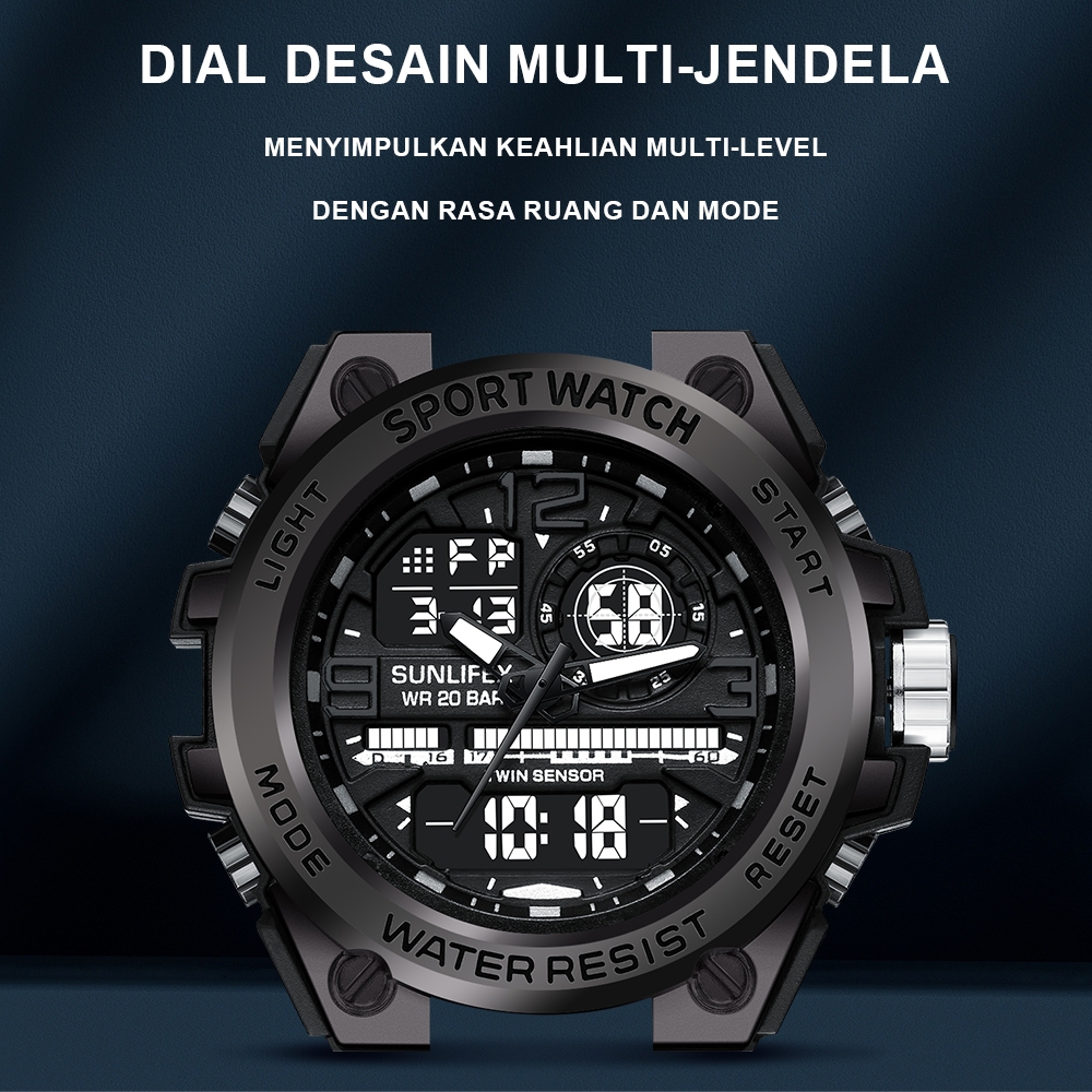 Sunlifex Jam Tangan Pria Digital&Analog Olahraga Multifungsi Tali Silikon Jam Tangan Cowok D003-3