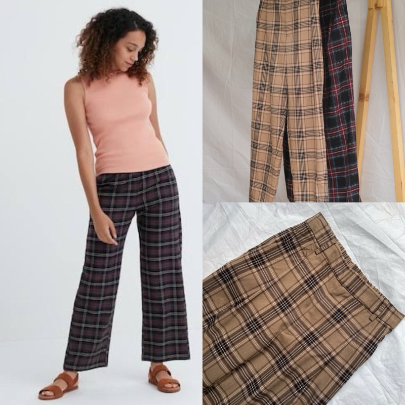 GU UNIQLO flannel pants women brown black