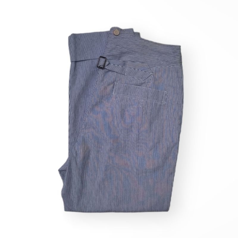 A. Blue Garment by Aspesi Garment Stripped Buckle Pants