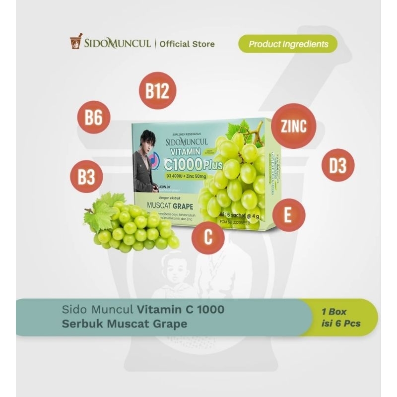 Vitamin C 1000 Sidomuncul Muscat Grape isi 6 Sachet