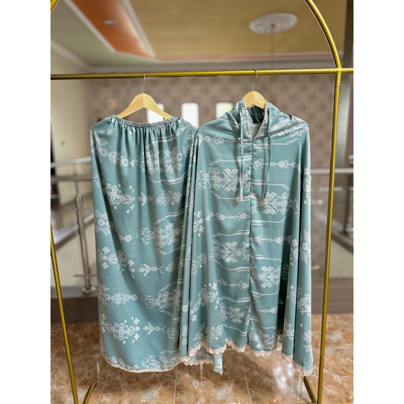 Mukenah Dewasa bahan Dior Silk 2in1 Motif Songket + Renda