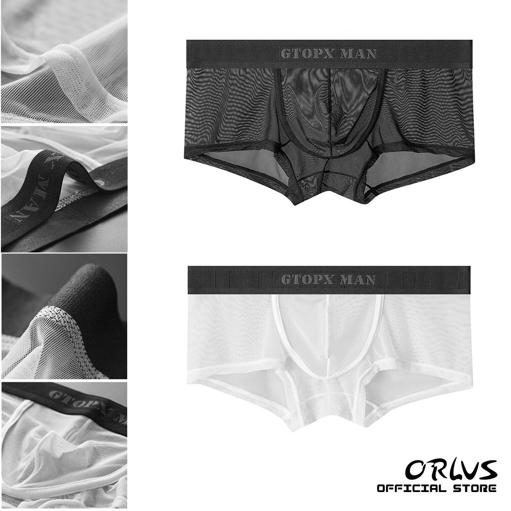 ORLVS Boxer Pria Transparan Jaring Gtopx