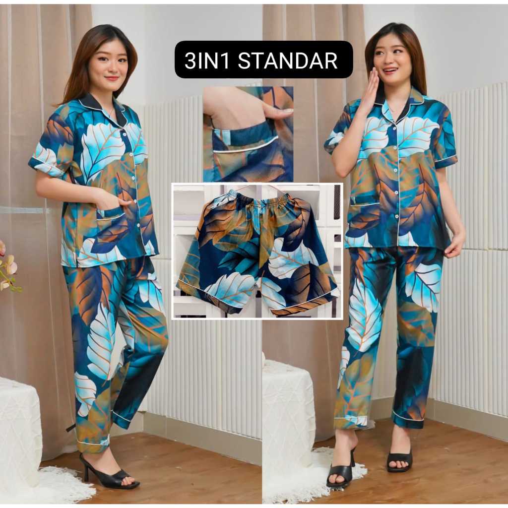 Dtree . baju tidur piyama 3in1 dewasa motif / baju tidur dewasa katun eropa