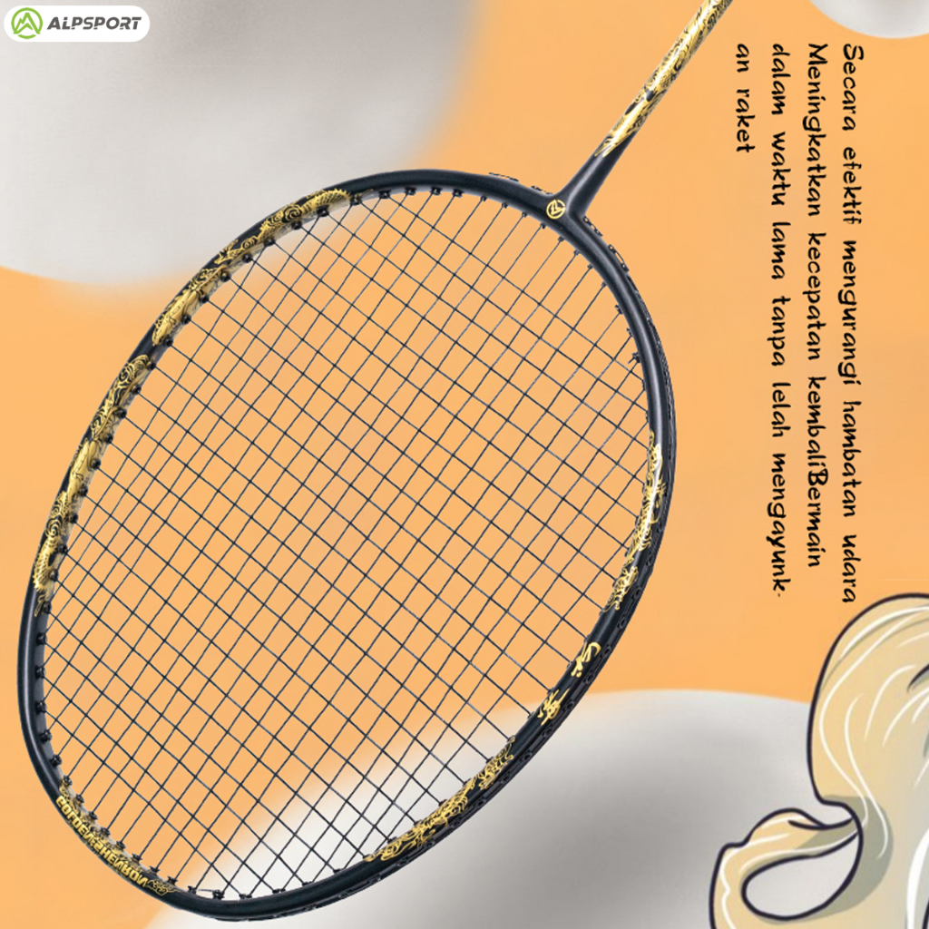 NEW DEALS ALPSPORT SL DRAGON TEKNIK PATUNG RELIEF RAKET EMAS HITAM DIRANGKAI 4U 26LBS RAKET