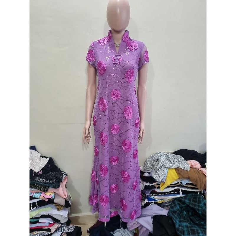 long dress pesta choengsam qipao sequin