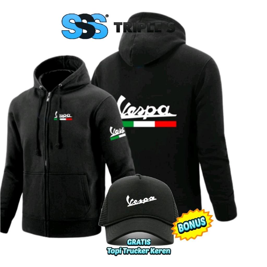 JAKET RESLETING VESPA CLASSIC MOTOR HOODIE ZIPPER KOMUNITAS BONUS TOPI TRIPLES