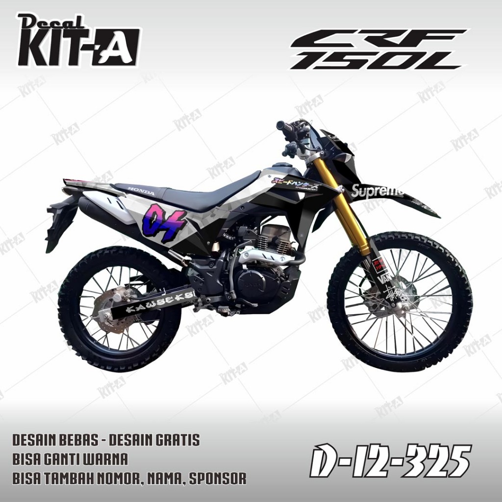 Decal CRF 150L sticker motor CRF150L stiker variasi MOTIF SILVER HITAM D-I2-325