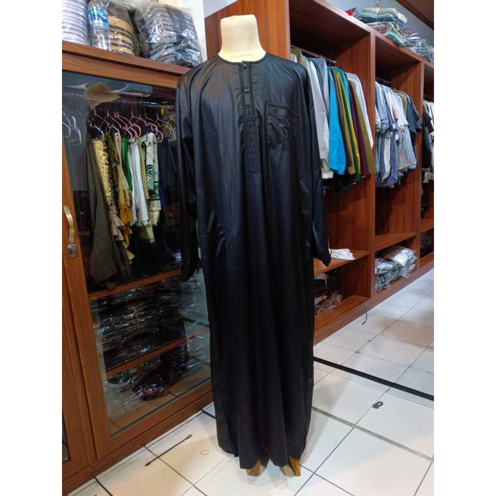 Gamis Al-Haramain salur / baju muslim pria / baju muslim lengan panjang/ baju koko bahan poliester /