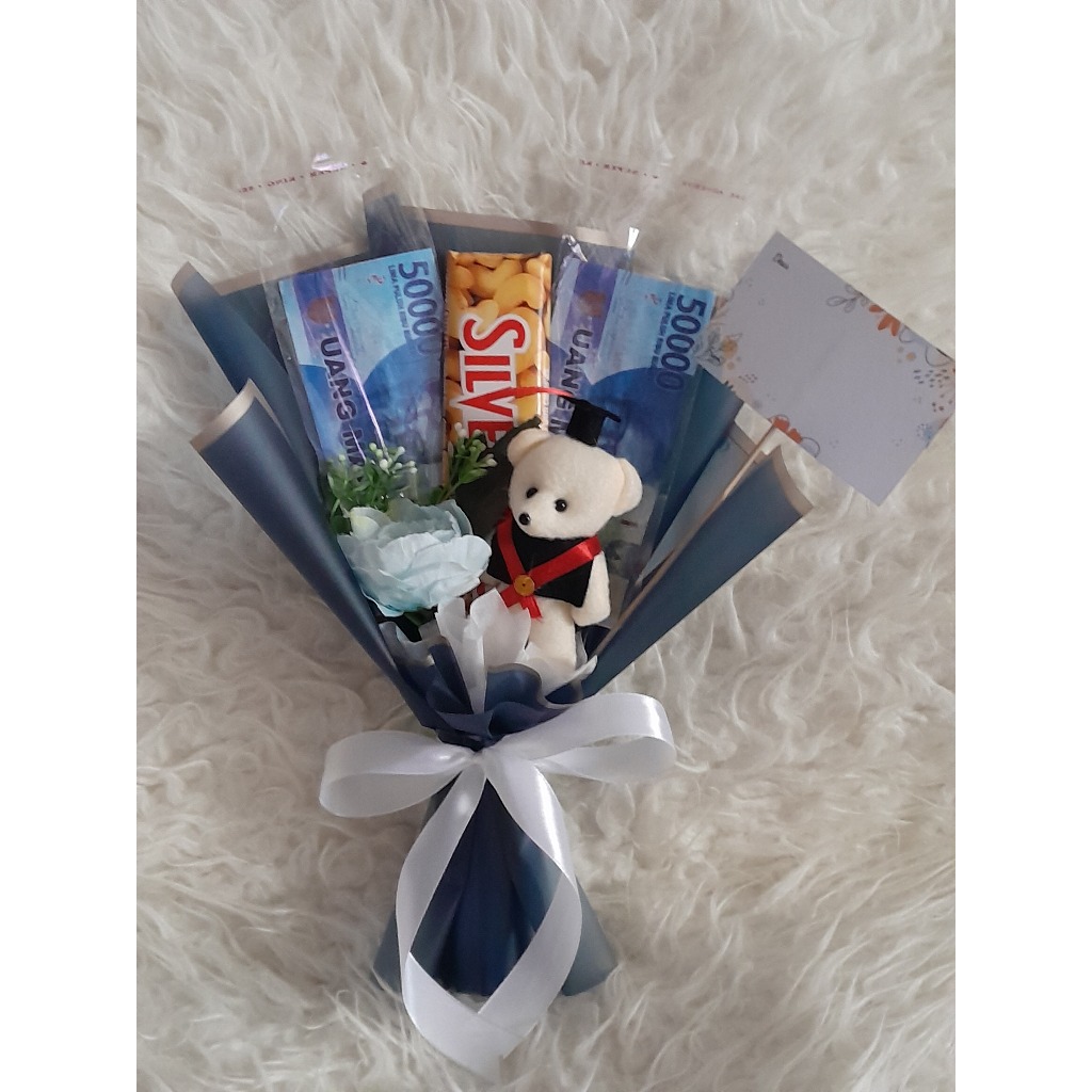 Buket Money Boneka Mini Single Silverqueen 58gr / Bouquet Money Coklat Teddy Mini / Buket Boneka Kec