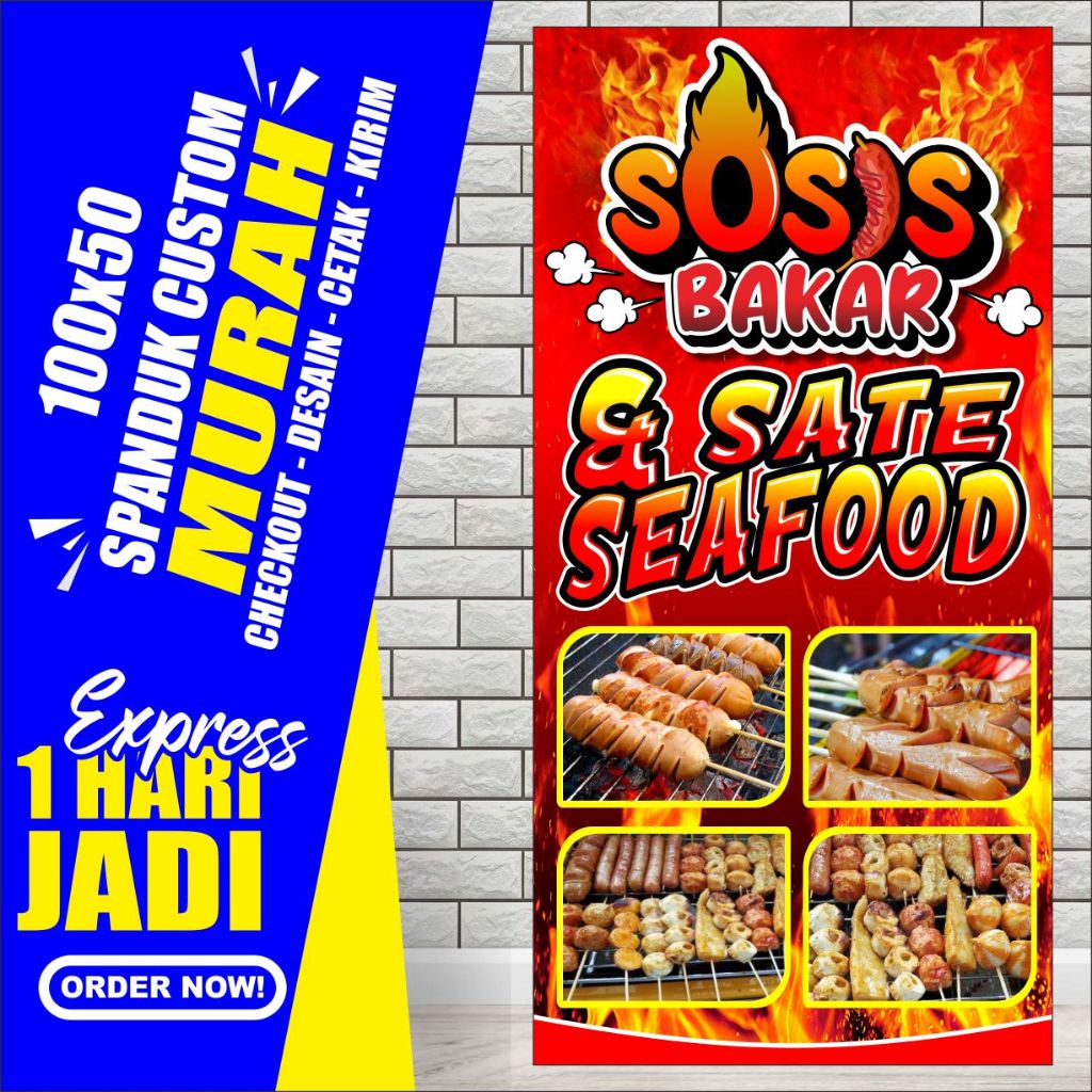 Banner Sosis Bakar, Spanduk Sosis Bakar, 100x50 cm, COD. Banner Sosis Bakar, Spanduk Sosis Bakar,