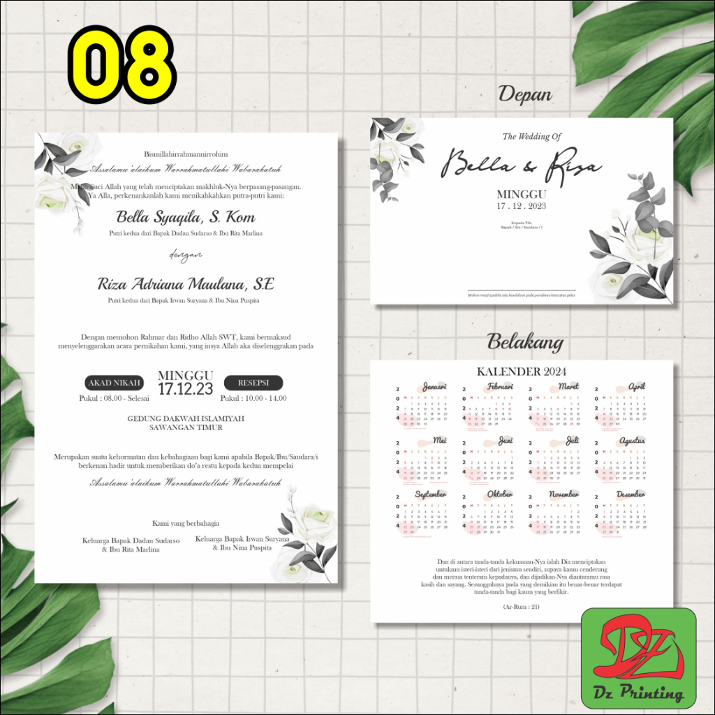 UNDANGAN PERNIKAHAN LIPAT 3 TEMA KALENDER 2025  tanpa minimal order*,  bonus plastik OPP & peta  , Murah, Proses Cepat, Tebal,-08