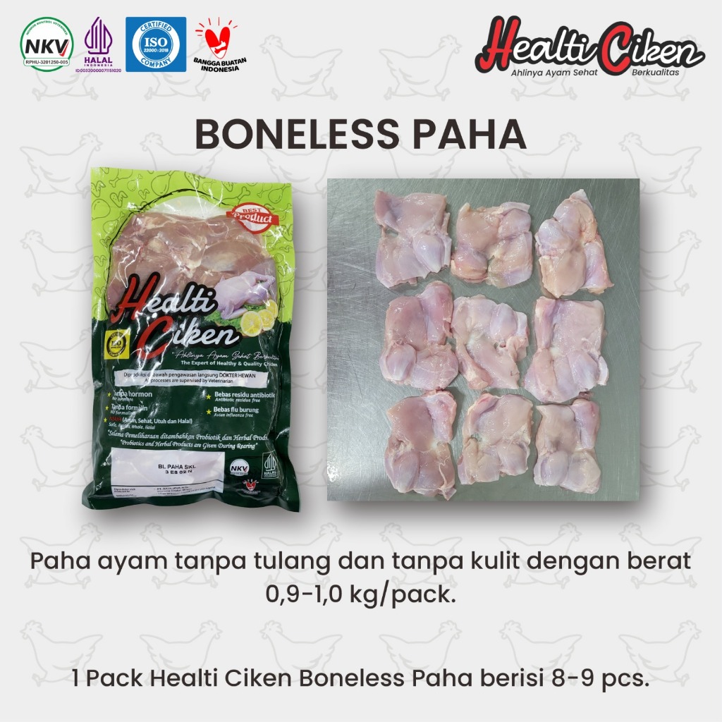 

Ayam Boneless Paha | Ayam + Probiotik & Herbal Produk | Daging Ayam Sehat | Healti Ciken |0.9-1 kg / Pack