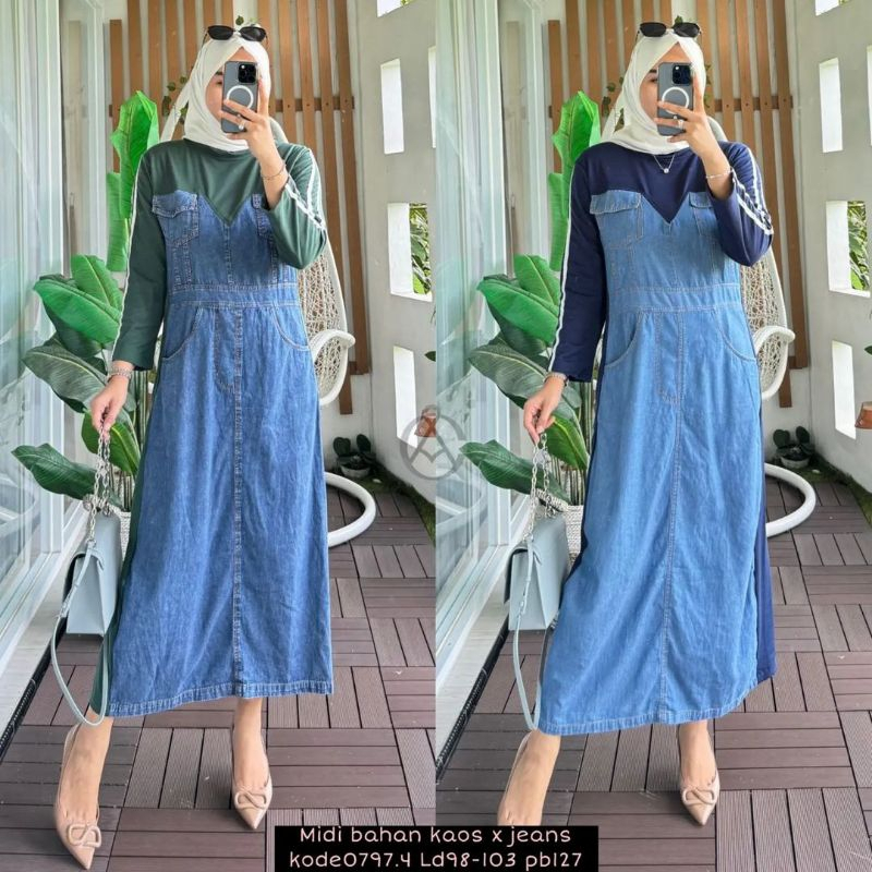 Midi Dress Denim Terbaru / Midi Dress Rubiah Terbaru / Midi Dress Crinkle / Midi Dress Jumbo / Gamis