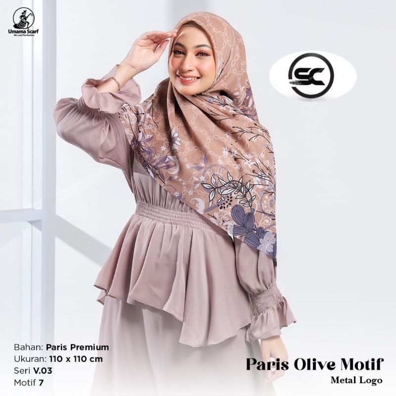 Segiempat UMAMA SCARF Paris Olive MOTIF ICON laser cut logo