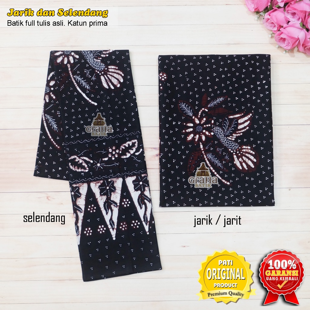JARIK JARIT SELENDANG BATIK TULIS BAKARAN ASLI PAKAIAN BAJU ADAT PATI MOTIF IRENGAN BURUNG