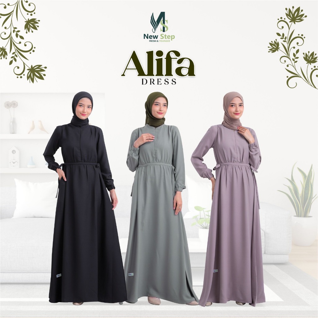Gamis Dewasa Polos Alifa Dress Series By New Step Bahan Soft Alexandria