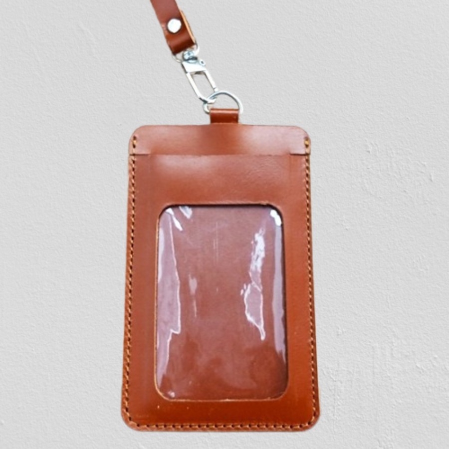 

Name Tag Id card Kulit Asli Sapi Warna Tan - Lanyard - Bergaransi
