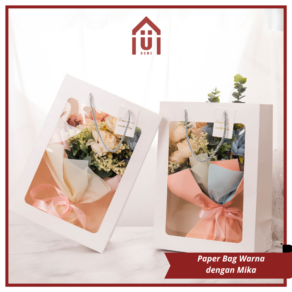 UNISO 6 PCS PAPER BAG MIKA WARNA PUTIH PINK S TAS BOUQUET FLOWER GOODIE BAG HAMPERS