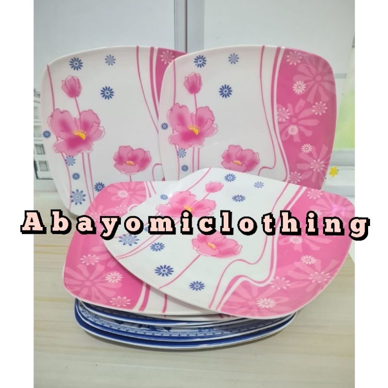 PAKET 1.LUSIN PIRING MAKAN KOTAK CEPER MOTIF BUNGA UKURAN 9.INCH MELAMIN