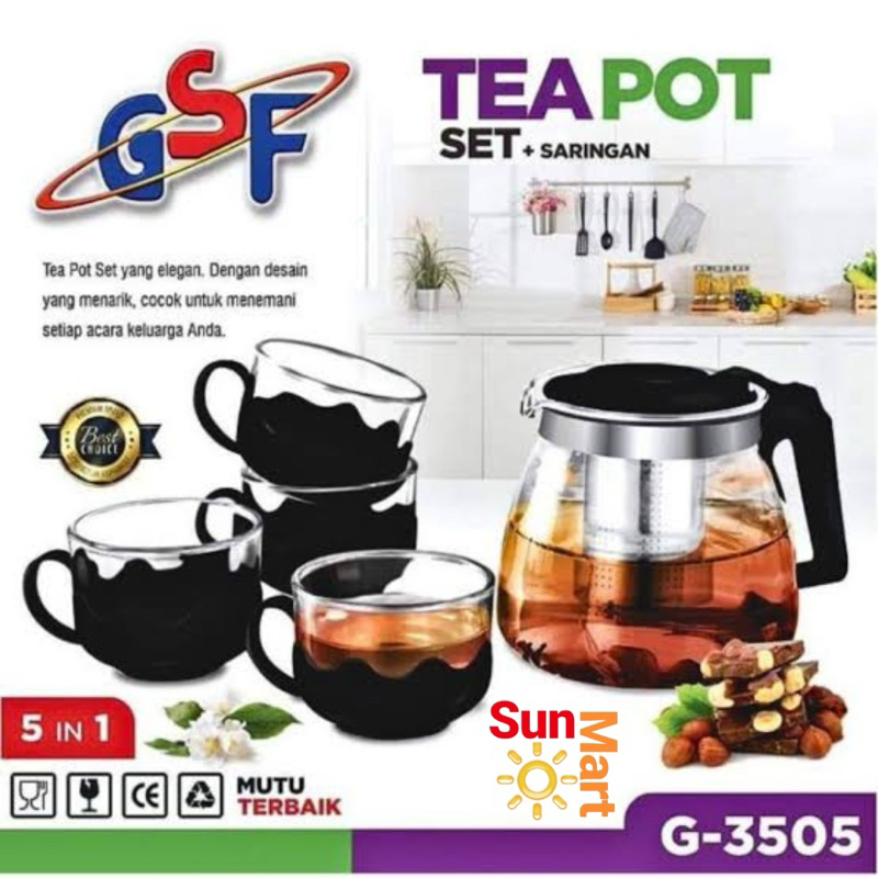 Teapot Set + Saringan GSF G-3505 / Teko Teh & Kopi / Teapot set 5 in 1 G3505 / Teapot Set Kaca / Tea