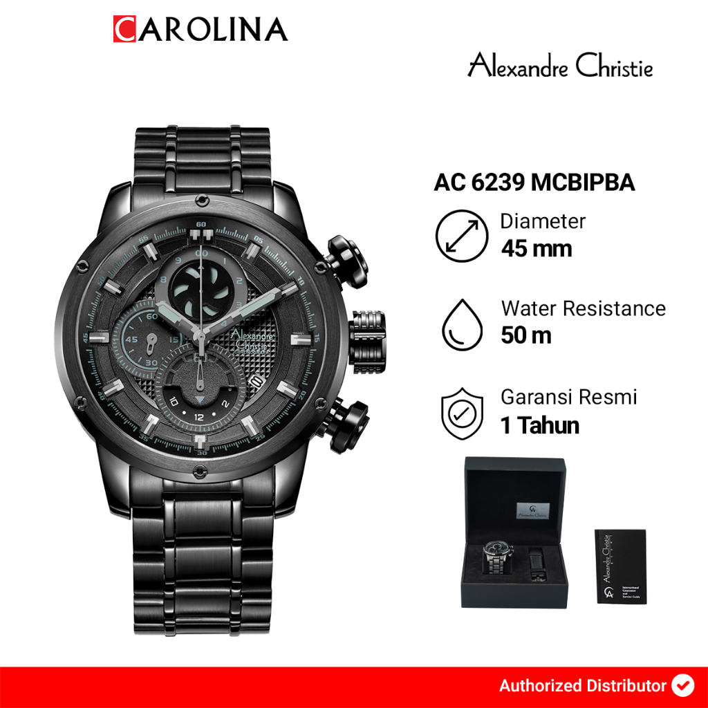 Jam Tangan Pria Alexandre Christie Chronograph AC 6239 MCBIPBA Black Stainless Steel with Exclusive 