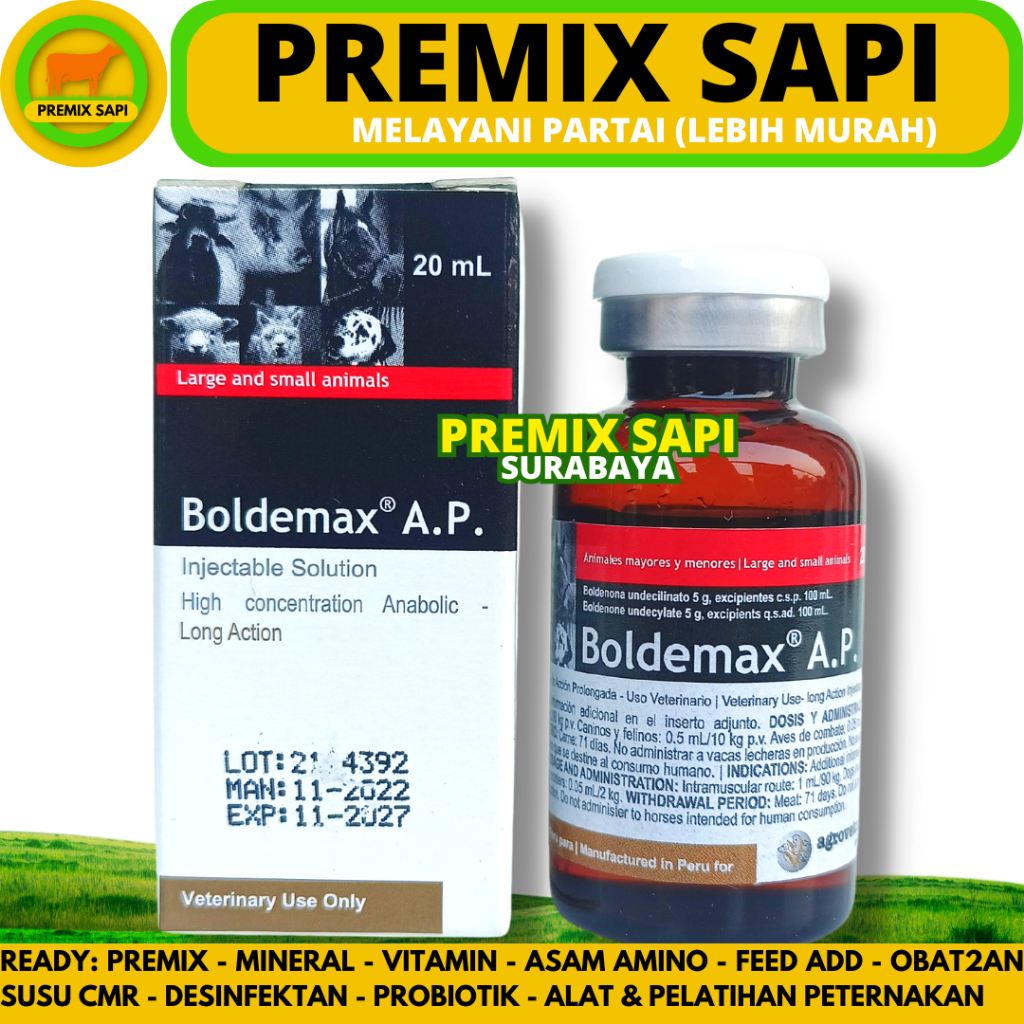 BOLDEMAX AP 20ML AGROVET - Obat Pemacu Pertumbuhan & Penggemukan Hewan Sapi Kuda Kambing Babi Anjing