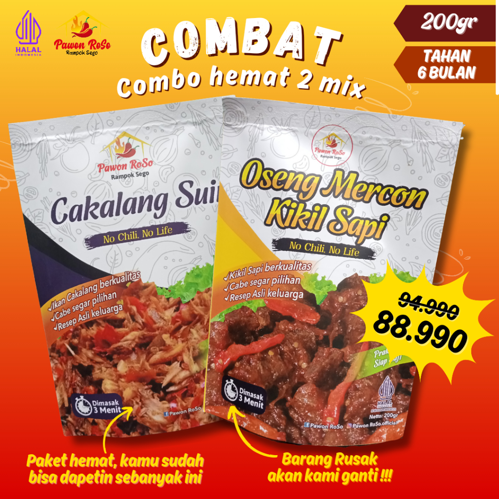 

COMBAT (Combo Hemat) 2 Mix /Cakalang Suir/Oseng Kikil (200 gr)