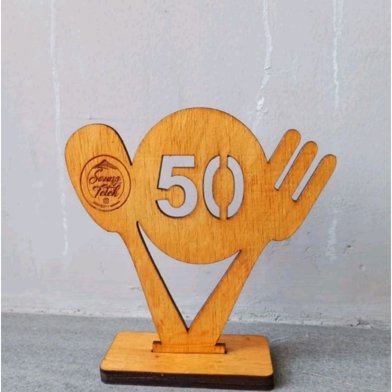 Nomor Meja kayu Unik Free logo custome 12 x 7cm