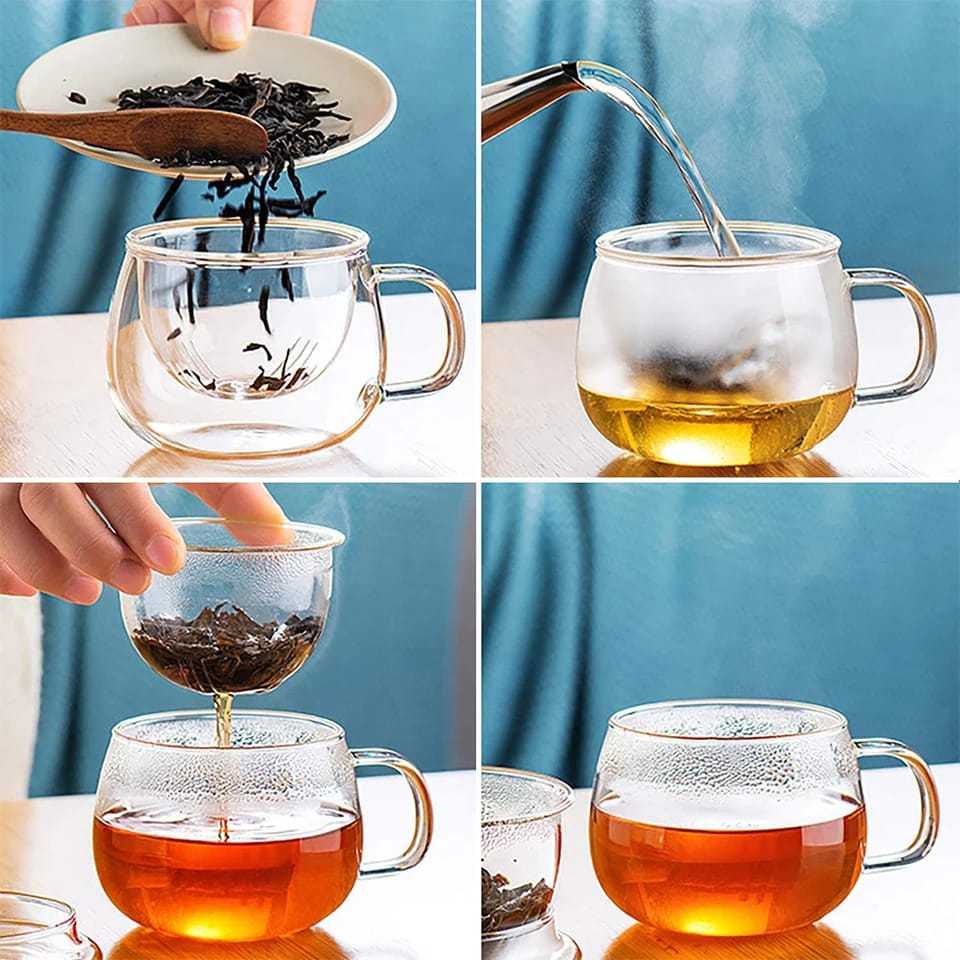 Gelas Cangkir Teh Coffe Dengan Filter kaca Exclusive 320ml dan 420ml Instan dan Sameday