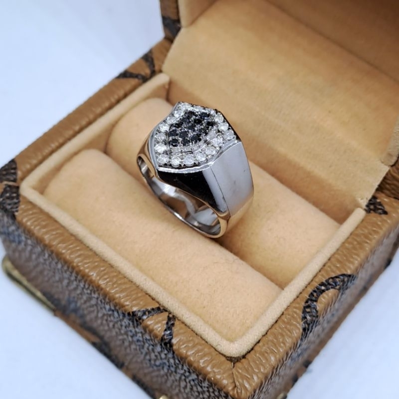 Cincin Cowok Silver Berlian Hitam - Berlian Eropa Memo