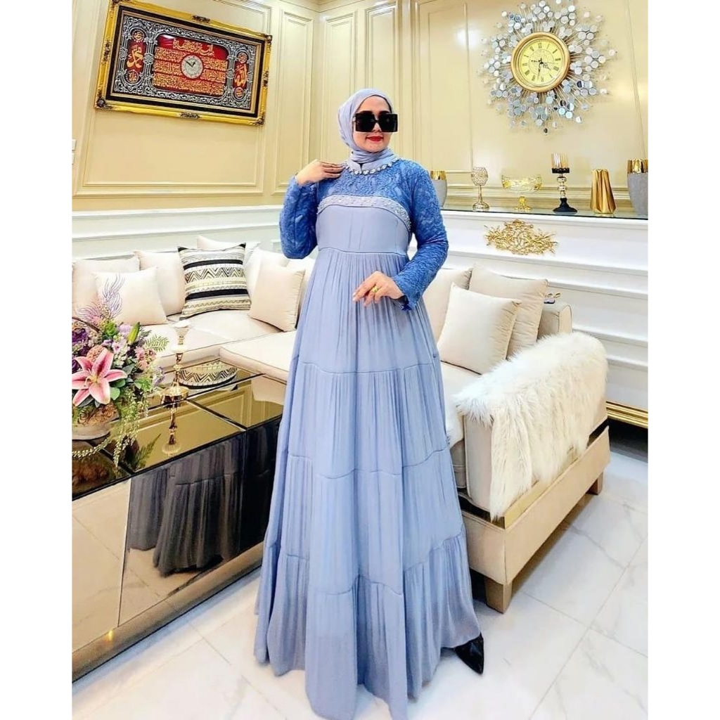 Pakaian perempuan Arisha Dress gamis dress kondangan terbaru bahan ceruty babydoll full furing mix r