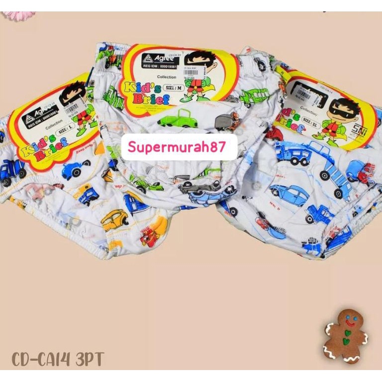 Bagus Banget  3PCS Celana Dalam anak cowok agree putih  CD Agree Kids Motif MOBIL