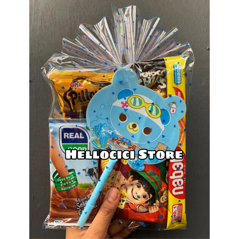 MURAH PARCEL BINGKISAN SNACK + PULPEN KIPAS LUCU KEMASAN ULANG TAHUN