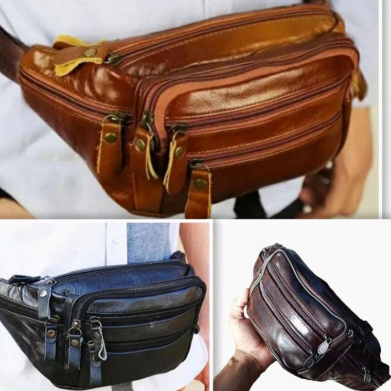 Best Seller CODNEW YEARS SALETas Pinggang Kulit pria Asli Tas Pinggang Kulit pria branded Wesbag pri