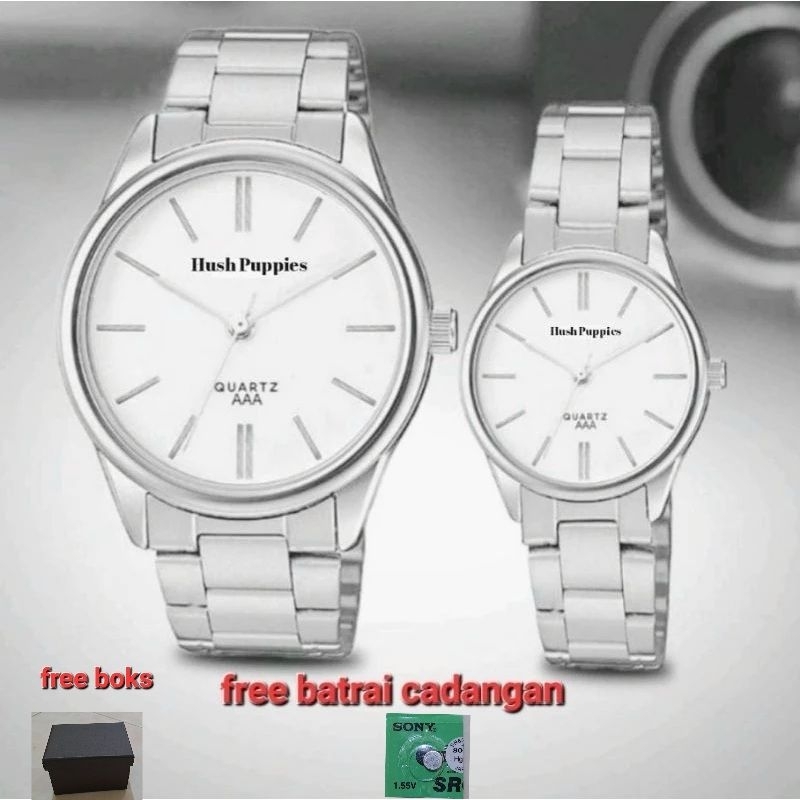 Jam Tangan Cauple Hustpupies Strap Rantai - Jam Tangan Cauple Harga Satuan Free Boks +Batrai Free