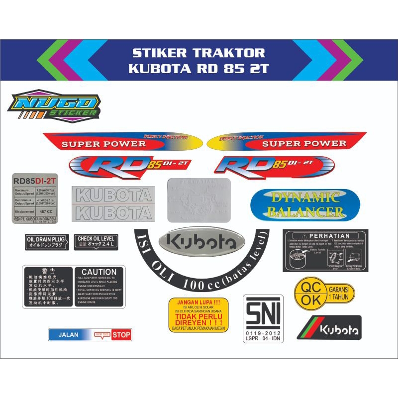 stiker mesin diesel kubota RD 85 2T