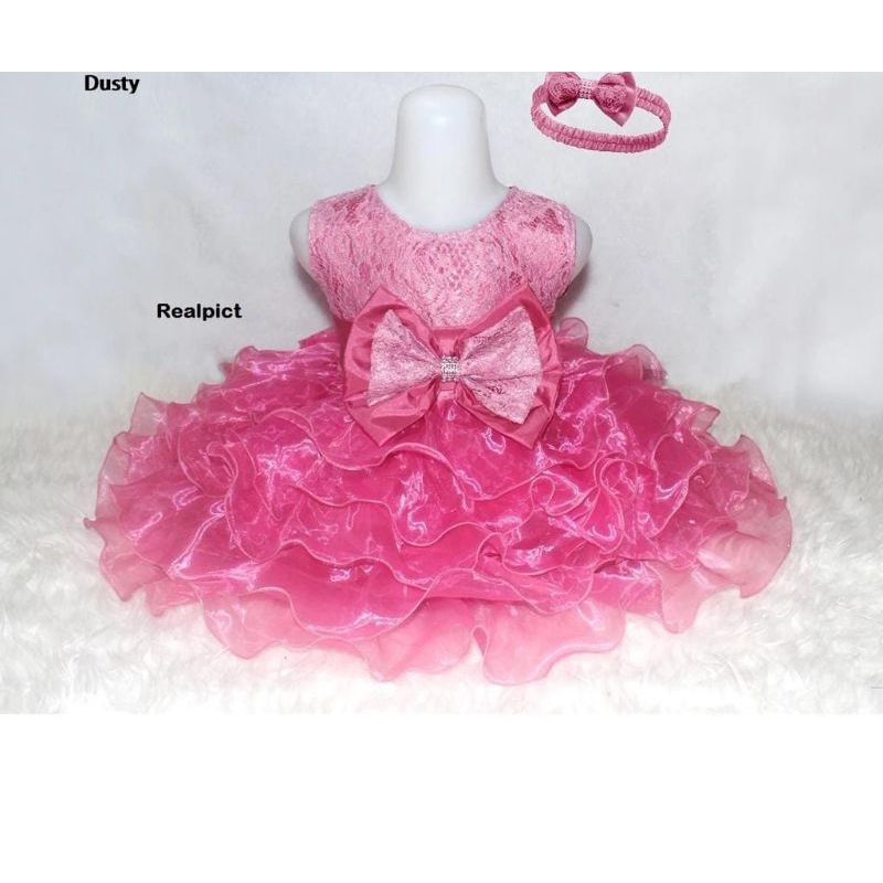N.H - Midi Dress Anak 1-5 Tahun Bahan Organza Mekar Lengan Kengsi Dapat Bando Pita / Dress Jessica