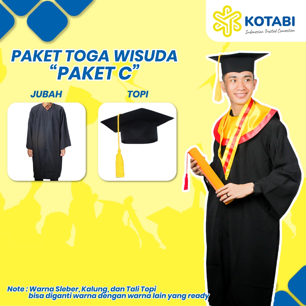KOTABI - Paket Wisuda C,Seragam Toga Wisuda Lengkap Satuan, Toga Wisuda Sekolah dan Topi Hitam