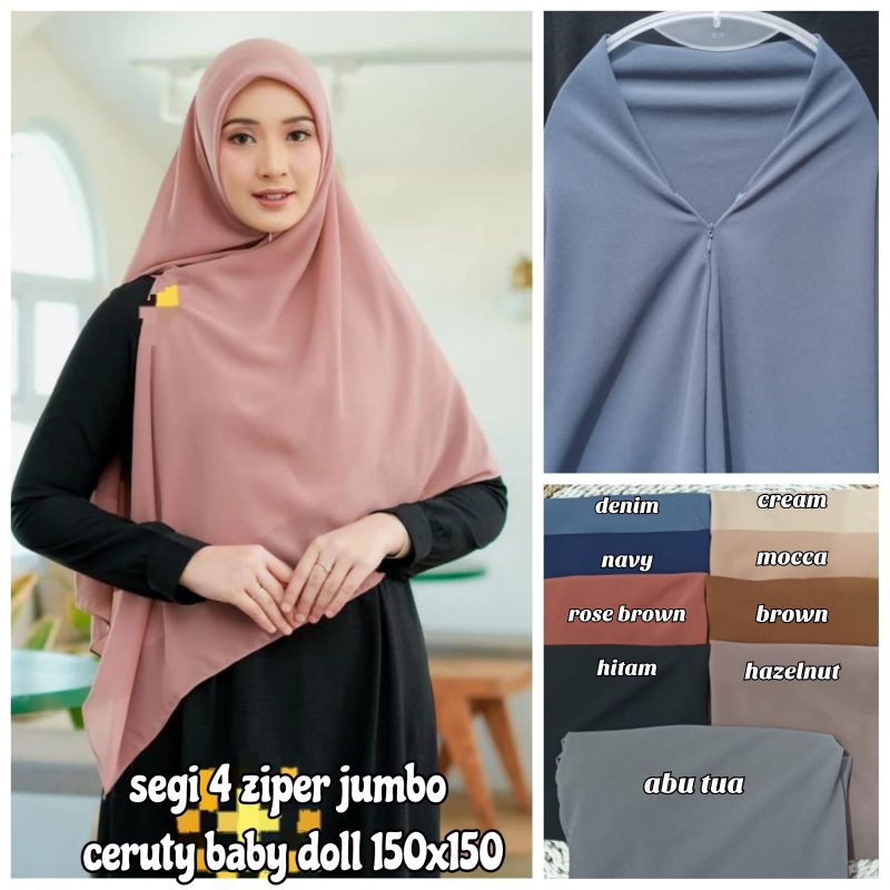 KERUDUNG SEGIEMPAT INSTAN ZIPER ( CERUTY BABY DOLL)